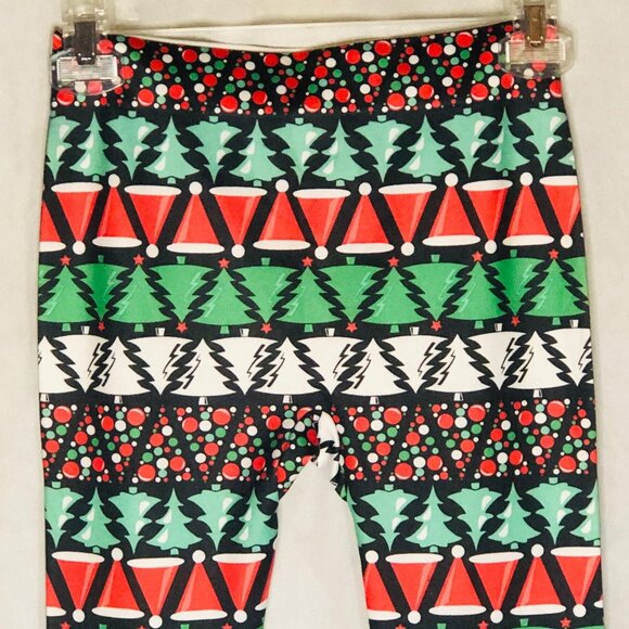 No Boundaries leggings Christmas trees green red black polyester small 3/5 READ - Picture 3 of 6